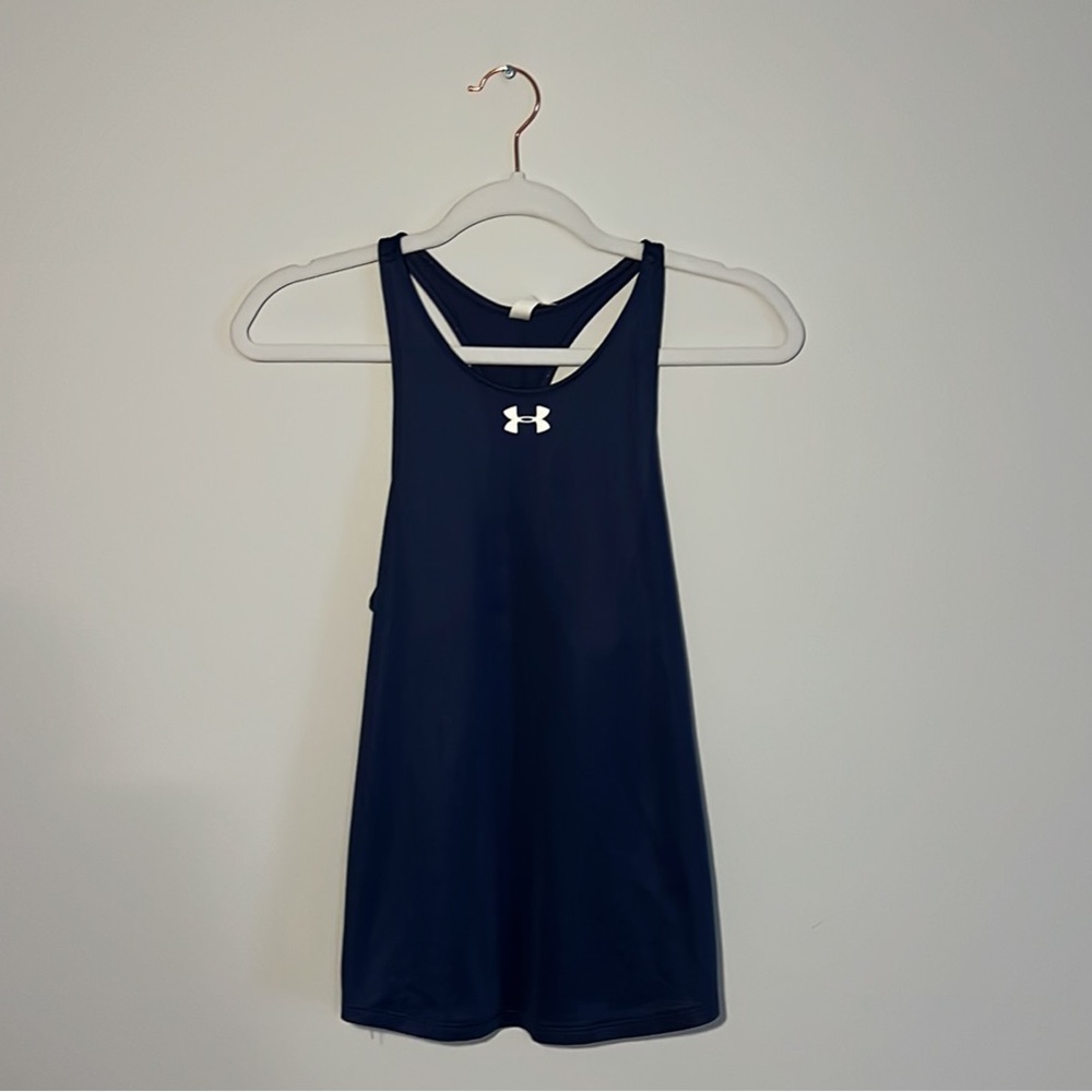 XS Women’s Under Armour HeatGear Qualifier Running Tank Top Navy Blue